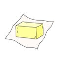 Block of butter or margarine on a piece of wrapping paper, doodle style vector