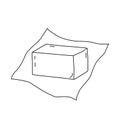 Block of butter or margarine on a piece of wrapping paper, doodle vector outline for coloring book