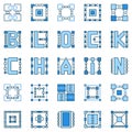 Block Chain blue icons set - vector Blockchain creative sings