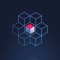 Block chain icon or logo - 3d isometric cryptocurrency blockchain concept vector illustration