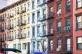 Block of colorful old apartment buildings in the Alphabet City neighborhood of Manhattan in New York City