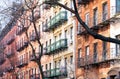 Block of colorful old buildings in the Upper East Side neighborhood of Manhattan in New York City