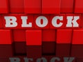 Block concept on abstract wall of red toy cubes