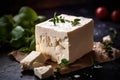 Block Of Crumbly Feta Cheese. Generative AI Royalty Free Stock Photo