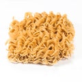 A block of dried Instant noodles on white