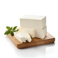 Block of Feta Cheese on White. Generative ai
