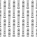 Block flute seamless vector pattern. Hand drawn wooden or metal musical instrument. Pipe, clarinet isolated on white backdrop. Royalty Free Stock Photo