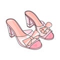 Block heel bow sandals in a pink hue. Cartoon vector illustration Royalty Free Stock Photo