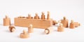 Block with incorrectly placed Montessori knobbed cylinders. Error in puzzle assembly. Disorder, confusion concept. Kids