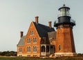 Block Island, RI / United States - Sept. 15, 2020: A landscape view of Block Island Southeast Light,  a lighthouse located on Royalty Free Stock Photo