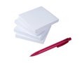 Block of memo papers with red pen isolated