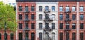 Old apartment buildings with windows and fire escapes in the Tribeca neighborhood of New York City