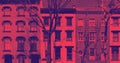 Block of old historic buildings in New York City with colorful red and blue duotone effect Royalty Free Stock Photo