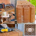 Block poroton placed on a bed grout on a bricklayer