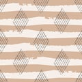 Block print style black diaomond geometric design with grunge stripes.Seamless vector pattern on eco paper colour