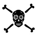 Block print vector skull and crossbones illustration. Macabre skeleton tattoo style low brow icon.