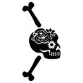 Block print vector skull and crossbones illustration. Macabre skeleton tattoo style low brow icon.