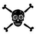 Block print vector skull and crossbones illustration. Macabre skeleton tattoo style low brow icon.
