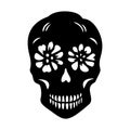 Block print vector skull isolated illustration. Macabre skeleton tattoo style low brow icon.