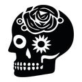 Block print vector skull isolated illustration. Macabre skeleton tattoo style low brow icon.