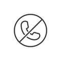 Block or reject call thin line icon. Vector illustration of a phone with a circle and a crossed line