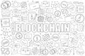 Blockchain background from line icon. Linear vector pattern. Royalty Free Stock Photo