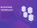 Blockchain banner with neon light vector illustration, digital art, technology concept Royalty Free Stock Photo