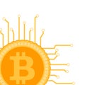 Blockchain banner poster with bitcoin connected and integrated