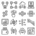 Blockchain Bitcoin Cryptocurrency Icons Set on White Background. Vector