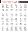Blockchain, bitcoin cryptocurrency thin line web icons set. Outline stroke icon design.