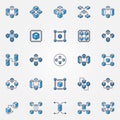 Blockchain blue vector icons set. Block chain technology signs