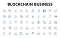 Blockchain business linear icons set. Decentralization, Cryptocurrency, Smart Contracts, Transparency, Distributed