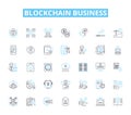 Blockchain business linear icons set. Decentralization, Cryptocurrency, Smart Contracts, Transparency, Distributed