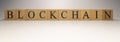 Blockchain chain was created from wooden cubes. Industry and technology. Royalty Free Stock Photo