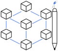 Blockchain Network Diagram with Connected Nodes and a Pen Data Recording Royalty Free Stock Photo