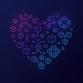 Blockchain concept colored bright vector heart in line style