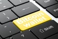 Blockchain concept: Bitcoin Wallet on computer keyboard background Royalty Free Stock Photo