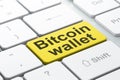 Blockchain concept: Bitcoin Wallet on computer keyboard background Royalty Free Stock Photo