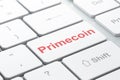 Blockchain concept: Primecoin on computer keyboard background