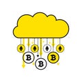 Blockchain concept of cryptocurrency. Golden digital cloud isolated on white background. Gold rain virtual coins bitcoin, ethereum