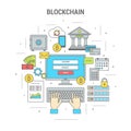 Blockchain concept finance banner with bitcoins