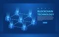 Blockchain concept slider banner design with isometric blocks chain illustration and text vector illustration