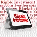 Blockchain concept: Tablet Computer with Bitcoin Exchange on display Royalty Free Stock Photo