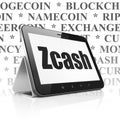 Blockchain concept: Tablet Computer with Zcash on display Royalty Free Stock Photo