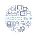 Blockchain concept vector linear round blue illustration Royalty Free Stock Photo