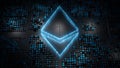 Blockchain crypto currency with ethereum currency sign in digital cyberspace. Digital encryption network. Digital money exchange