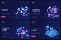 Blockchain cryptocurrency marketplace technology isometric vector illustration set with cryptocoin platform startup