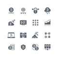 Blockchain and cryptocurrency mining vector icons. Decentralized transaction system symbols