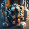 Blockchain cube or block with electronic textures background