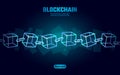 Blockchain cube chain symbol on square code big data flow information. Blue neon glowing modern trend. Cryptocurrency